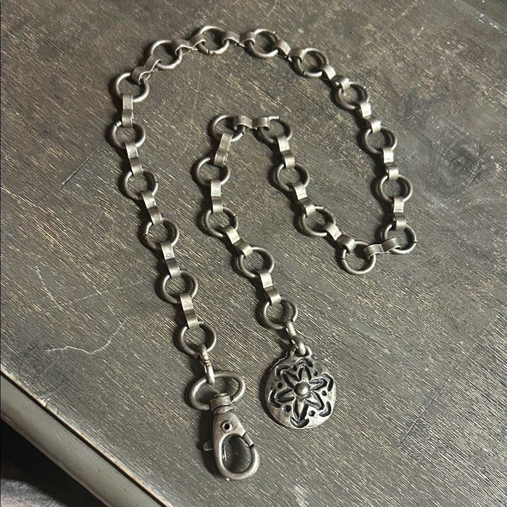 Silver Rolo Pocket Watch‎ Chain with Floral Pendant